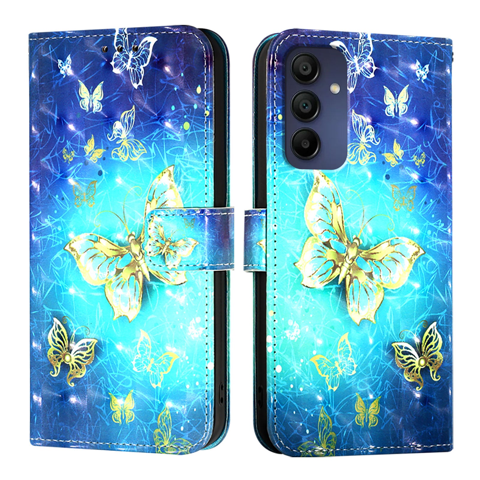 For Samsung Galaxy A16 5G / A16 4G Leather Case YB Pattern Printing Leather Series-2 Pattern Printing Wallet Stand Cover - Golden Butterflies For Samsung Galaxy A16 5G / A16 4G Leather Case YB Pattern Printing Leather Series-2 Pattern Printing Wallet Stand Cover - Golden Butterflies